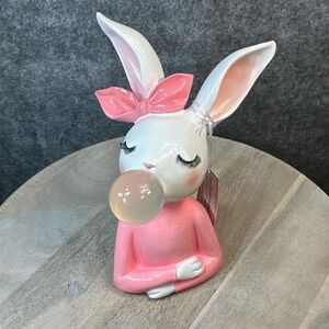 Cupcakes & Cashmere Pink Easter Bunny Blowing Bubble Figurine